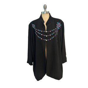 Bob Mackie Wearable Art Jacket Black Embroidered Beading & Pearl Buttons 3X Plus